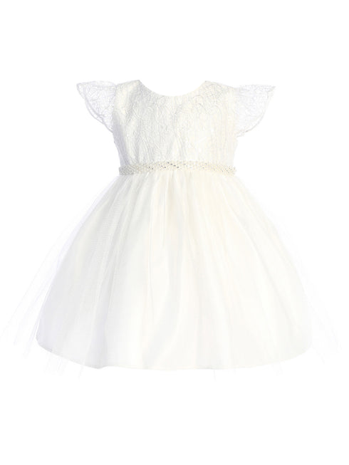 Baby Girls Off White Cord Sequin Embroidered Lace Flower Girl Dress 6-24 Months - SophiasStyle.com